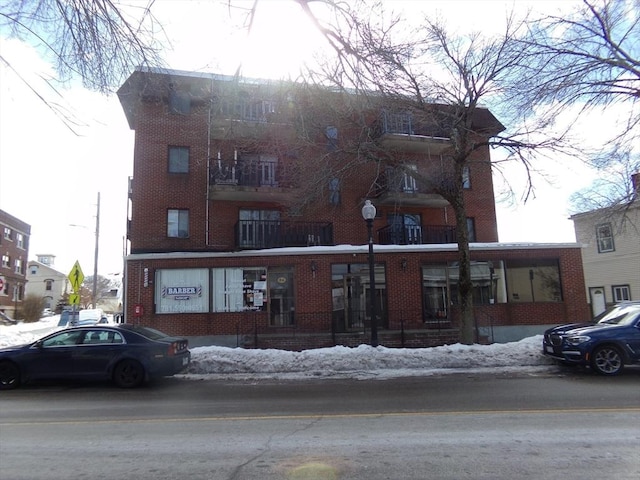 view of snow covered building