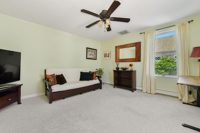 43 Endicott St Unit 43, Salem, MA 01970 - carpeted living room with ceiling fan and a baseboard radiator