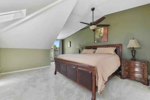 43 Endicott St Unit 43, Salem, MA 01970 - bedroom featuring light carpet, vaulted ceiling, access to exterior, and a ceiling fan