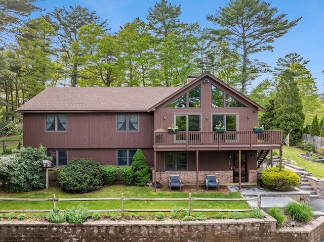 111 Esta Rd, Plymouth, MA 02360 - rear view of property featuring a wooden deck, stairs, and a shingled roof
