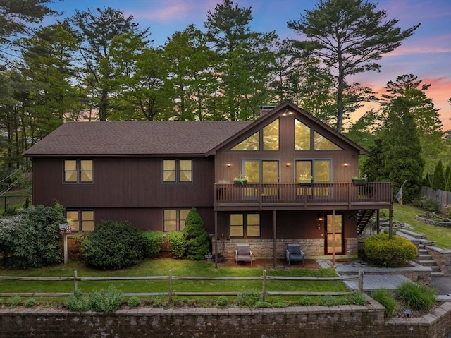 111 Esta Rd, Plymouth, MA 02360 - rear view of house with a deck, a shingled roof, and stairway