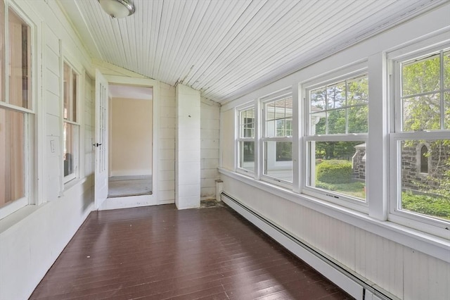 270 Main St, Oxford, MA 01540 - unfurnished sunroom with a baseboard radiator, lofted ceiling, plenty of natural light, and hardwood / wood-style floors