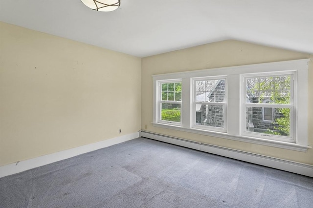 270 Main St, Oxford, MA 01540 - spare room featuring a baseboard radiator, plenty of natural light, carpet flooring, lofted ceiling, and baseboards