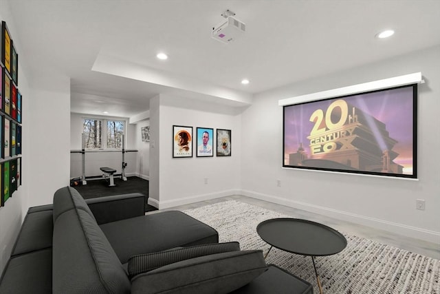 cinema featuring baseboards and recessed lighting