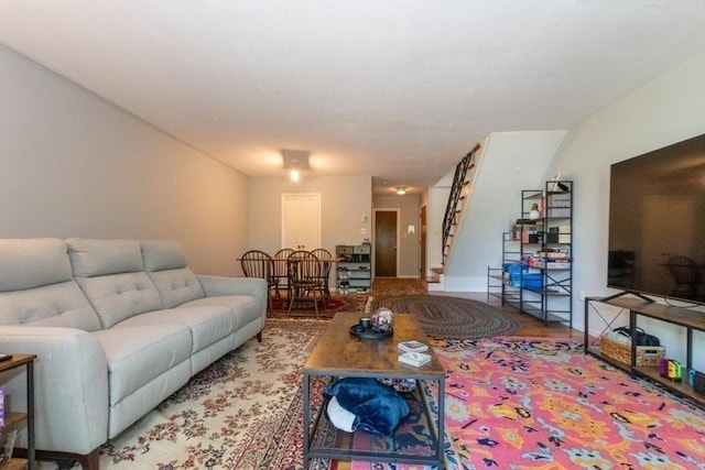57 Saint Paul St Unit 19, Brookline, MA 02445 - living room featuring stairs