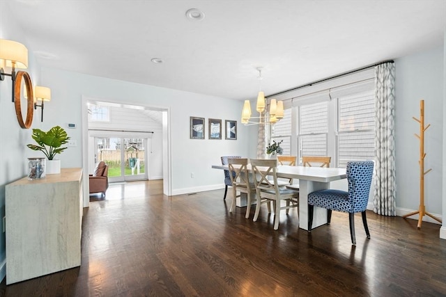 77 Lighthouse Rd, Scituate, MA 02066 - dining area with a chandelier, dark wood finished floors, baseboards, and recessed lighting
