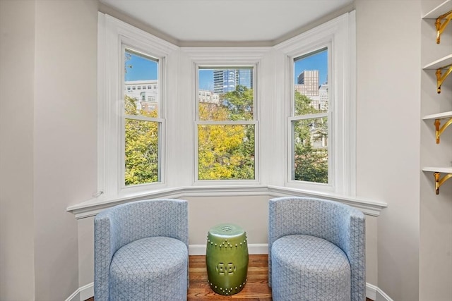 sitting room with plenty of natural light and hardwood / wood-style floors