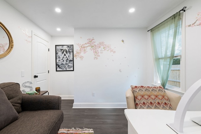 living room with dark hardwood / wood-style floors