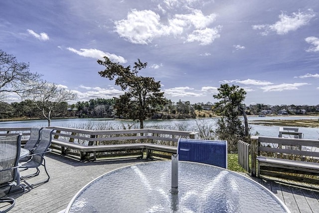 31 Baxendale Rd, Bourne, MA 02532 - wooden deck featuring a water view and outdoor dining area