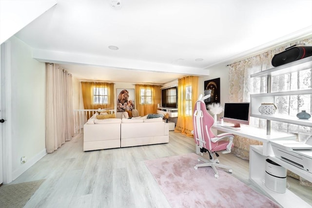 living area featuring light wood finished floors