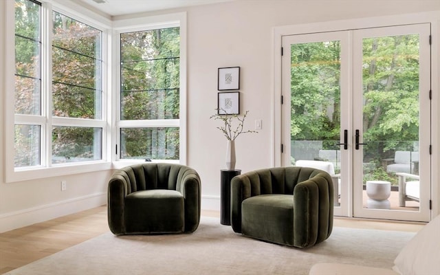 95 Blake St, Newton, MA 02460 - living area featuring wood finished floors, baseboards, and french doors