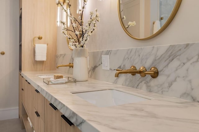 95 Blake St, Newton, MA 02460 - full bath with double vanity and backsplash