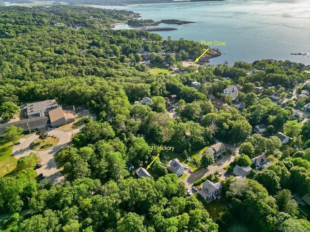 11 Hickory St, Gloucester, MA 01930 - aerial overview of property's location with a nearby body of water and a forest