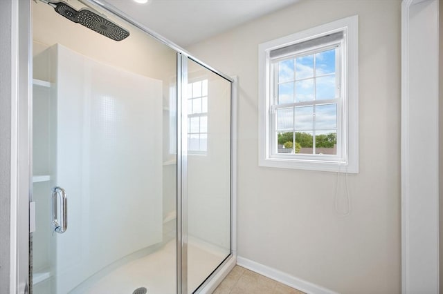 19 Locust Ln Unit 19, Hopkinton, MA 01748 - bathroom featuring a stall shower, tile patterned floors, and baseboards