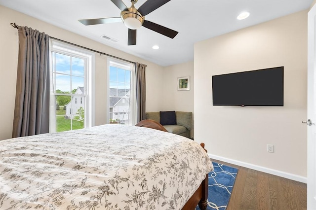19 Locust Ln Unit 19, Hopkinton, MA 01748 - bedroom featuring dark wood finished floors, baseboards, recessed lighting, and ceiling fan