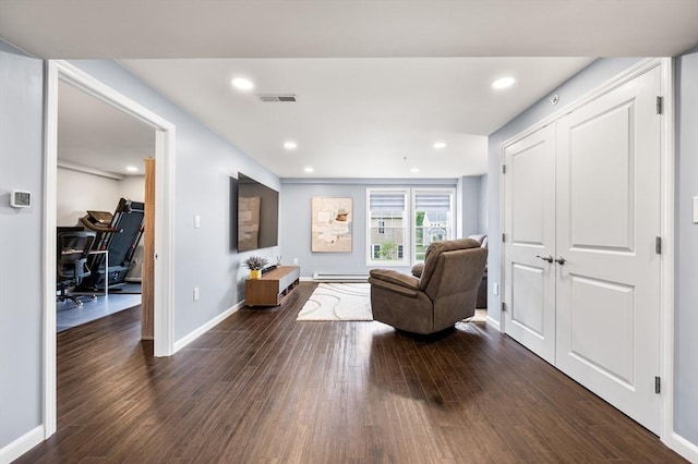 19 Locust Ln Unit 19, Hopkinton, MA 01748 - sitting room with dark wood finished floors, baseboard heating, baseboards, and recessed lighting