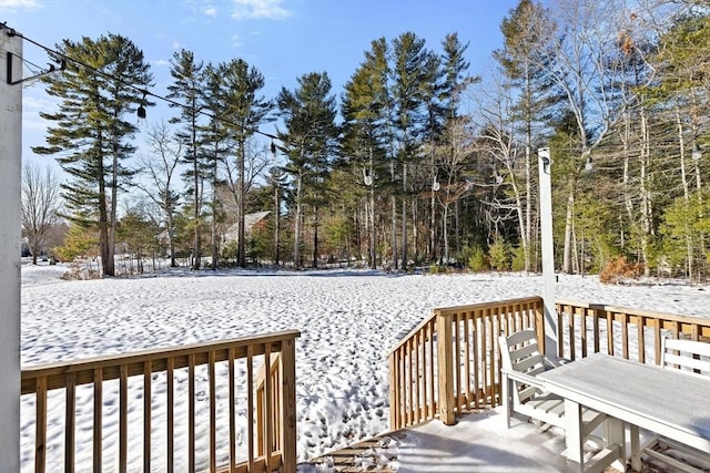 view of snow covered deck