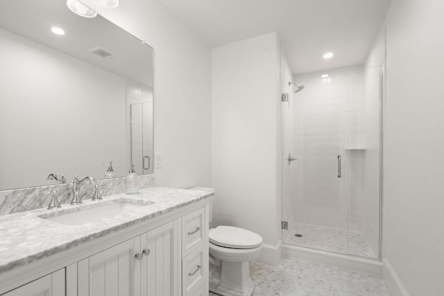 32 S Woodside Ave, Wellesley, MA 02482 - full bath with toilet, a stall shower, vanity, recessed lighting, and baseboards