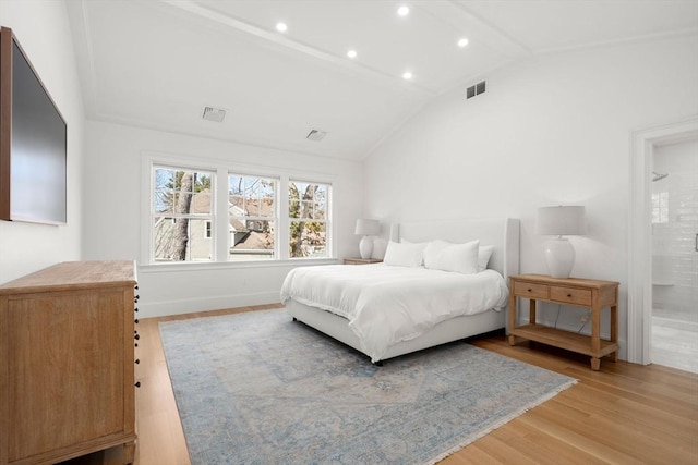 32 S Woodside Ave, Wellesley, MA 02482 - bedroom with lofted ceiling, light wood finished floors, recessed lighting, baseboards, and ensuite bath
