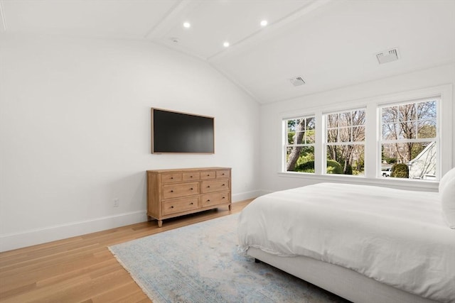 32 S Woodside Ave, Wellesley, MA 02482 - bedroom featuring baseboards, wood finished floors, vaulted ceiling, and recessed lighting