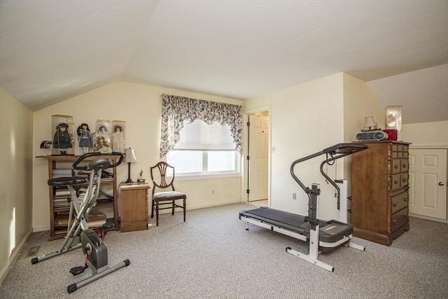 workout area with lofted ceiling