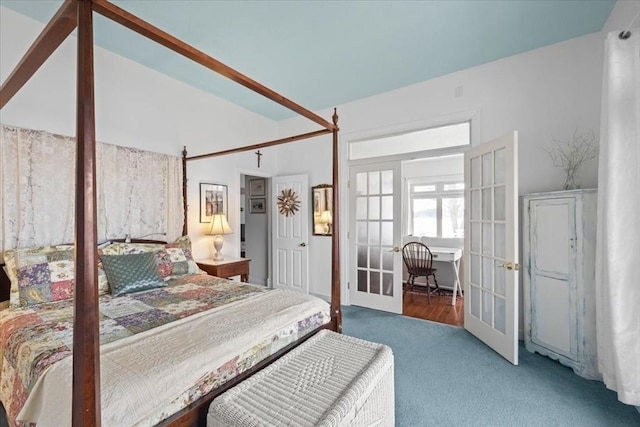 carpeted bedroom featuring french doors