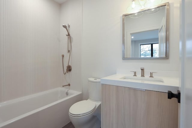 full bathroom featuring shower / bathtub combination, toilet, and vanity