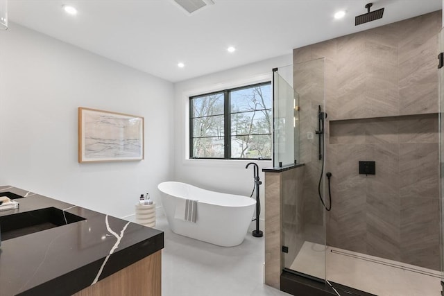 bathroom with plus walk in shower