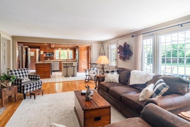 188 Main St, Wilbraham, MA 01095 - living room with light wood-style floors, plenty of natural light, and crown molding