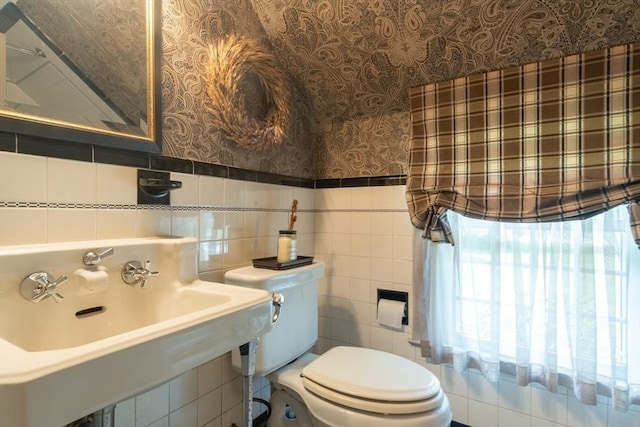 188 Main St, Wilbraham, MA 01095 - bathroom featuring wallpapered walls and tile walls