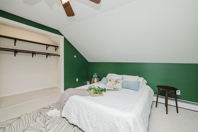 9 Mount Hope St, North Attleboro, MA 02760 - carpeted bedroom featuring vaulted ceiling, a baseboard heating unit, ceiling fan, and baseboards