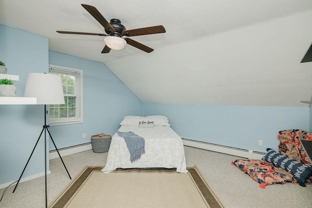 9 Mount Hope St, North Attleboro, MA 02760 - carpeted bedroom featuring baseboard heating, lofted ceiling, a ceiling fan, and baseboards