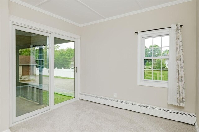 9 Mount Hope St, North Attleboro, MA 02760 - spare room featuring a baseboard radiator, carpet floors, and crown molding