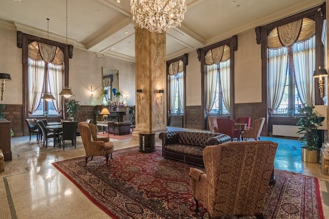 140 Chestnut St Unit 606, Springfield, MA 01103 - building lobby featuring wainscoting, crown molding, and beam ceiling
