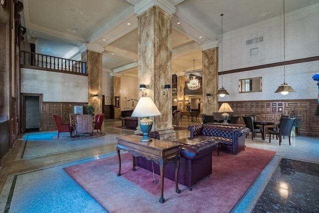 140 Chestnut St Unit 606, Springfield, MA 01103 - common area with a towering ceiling, ornamental molding, and recessed lighting