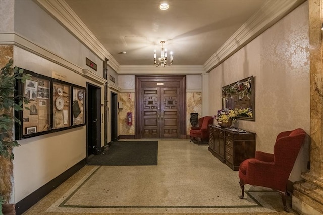 140 Chestnut St Unit 606, Springfield, MA 01103 - hall with a chandelier and ornamental molding