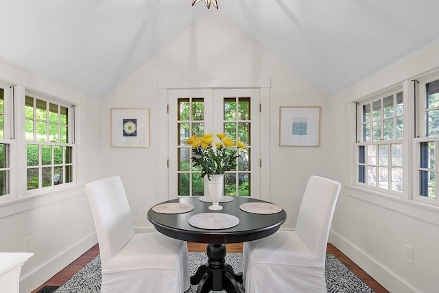 196 Elm St, Concord, MA 01742 - dining space with wood finished floors and high vaulted ceiling