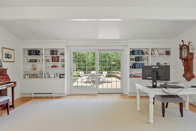 196 Elm St, Concord, MA 01742 - home office featuring a baseboard heating unit, wood finished floors, and built in features