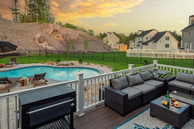 170 Lafayette Ave, Wrentham, MA 02093 - view of pool with outdoor lounge area, a fenced backyard, and a wooden deck