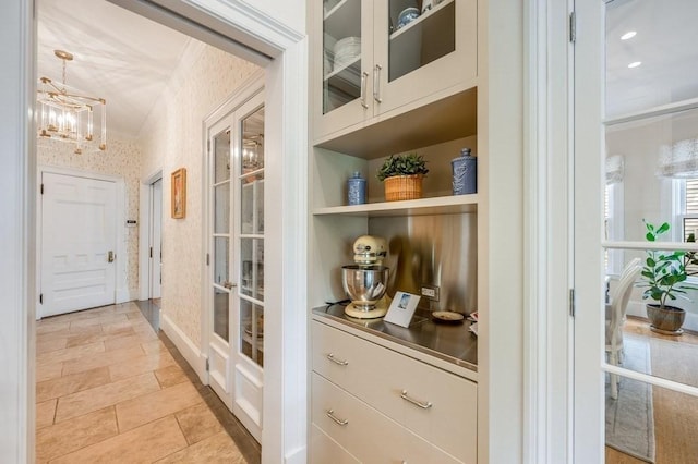 hallway with crown molding