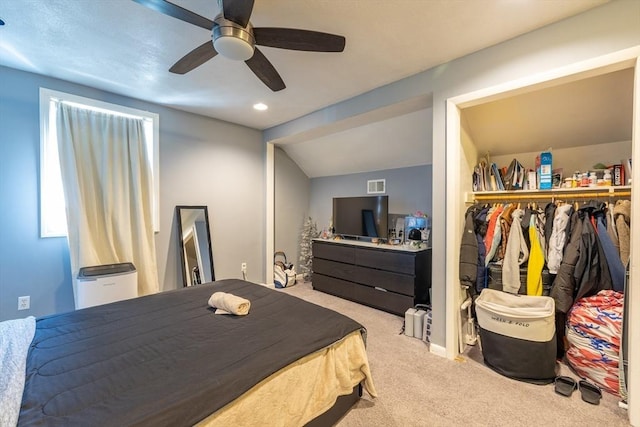 27 Harrison St Unit C, Boston, MA 02131 - bedroom featuring carpet, a closet, a ceiling fan, recessed lighting, and lofted ceiling