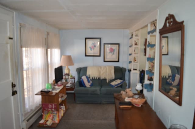 living room featuring a baseboard heating unit