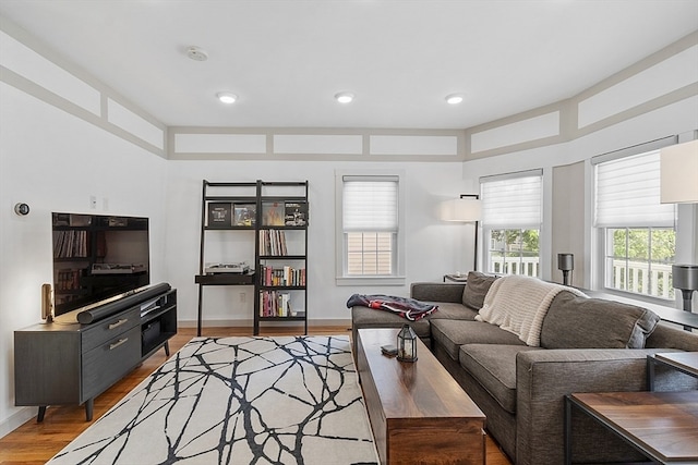 living room with light hardwood / wood-style floors