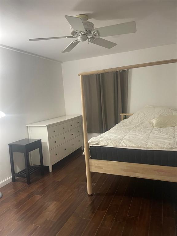 766 Willard St Unit A7, Quincy, MA 02169 - bedroom featuring dark wood-style flooring and ceiling fan