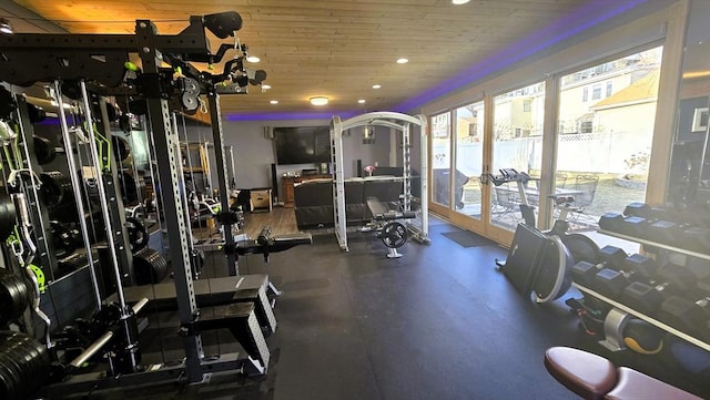 gym with wood ceiling