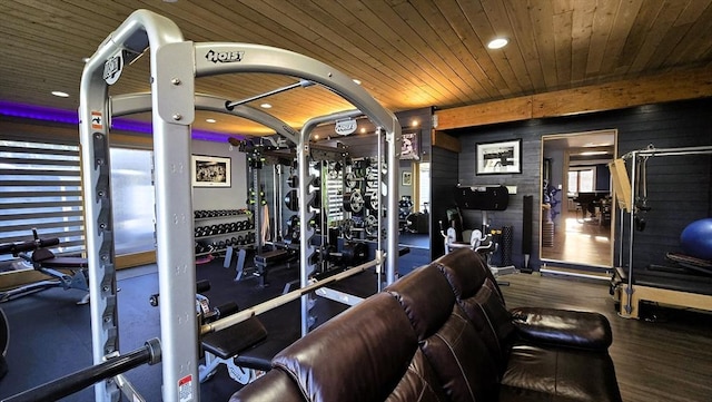 gym with wood ceiling