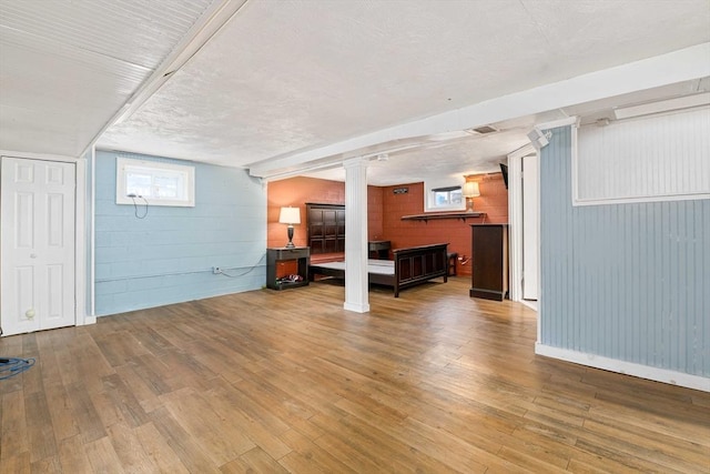 basement featuring wood-type flooring