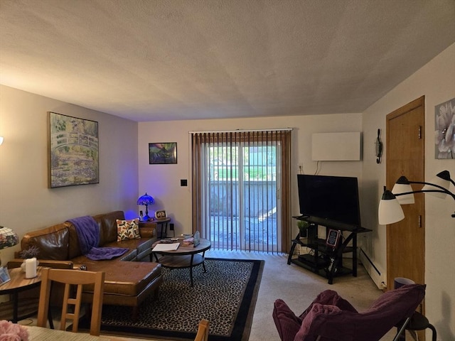 82 Lionel Ave Unit B, Waltham, MA 02452 - carpeted living room featuring baseboard heating and a textured ceiling