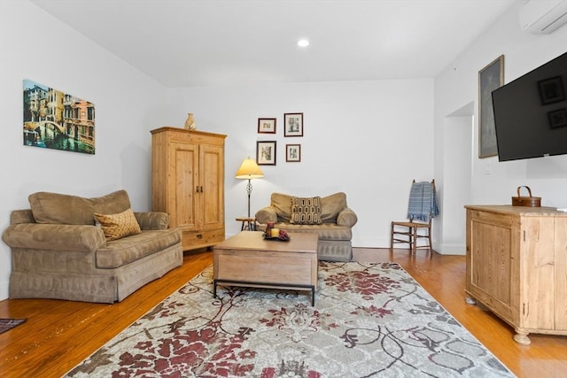 166 Littleton Unit 3, Harvard, MA 01451 - living area featuring a wall mounted air conditioner, light wood-style flooring, and recessed lighting