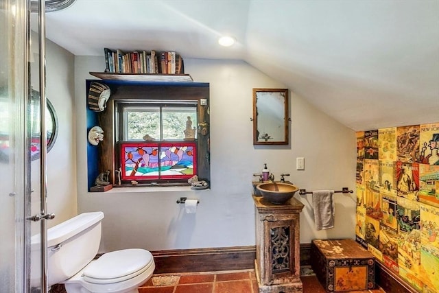 239 Arlington St, Acton, MA 01720 - bathroom featuring lofted ceiling and vanity